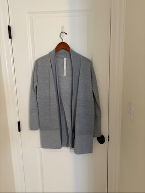 lululemon athletica Light blue Open-Front Ribbed merino wool sweater